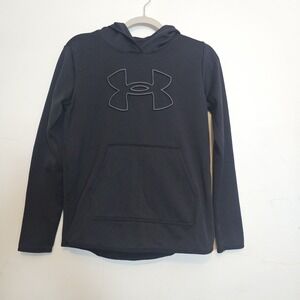 Under Armour Hoodie Mens Small Black Sweatshirt Loose Fit Pullover Polyester